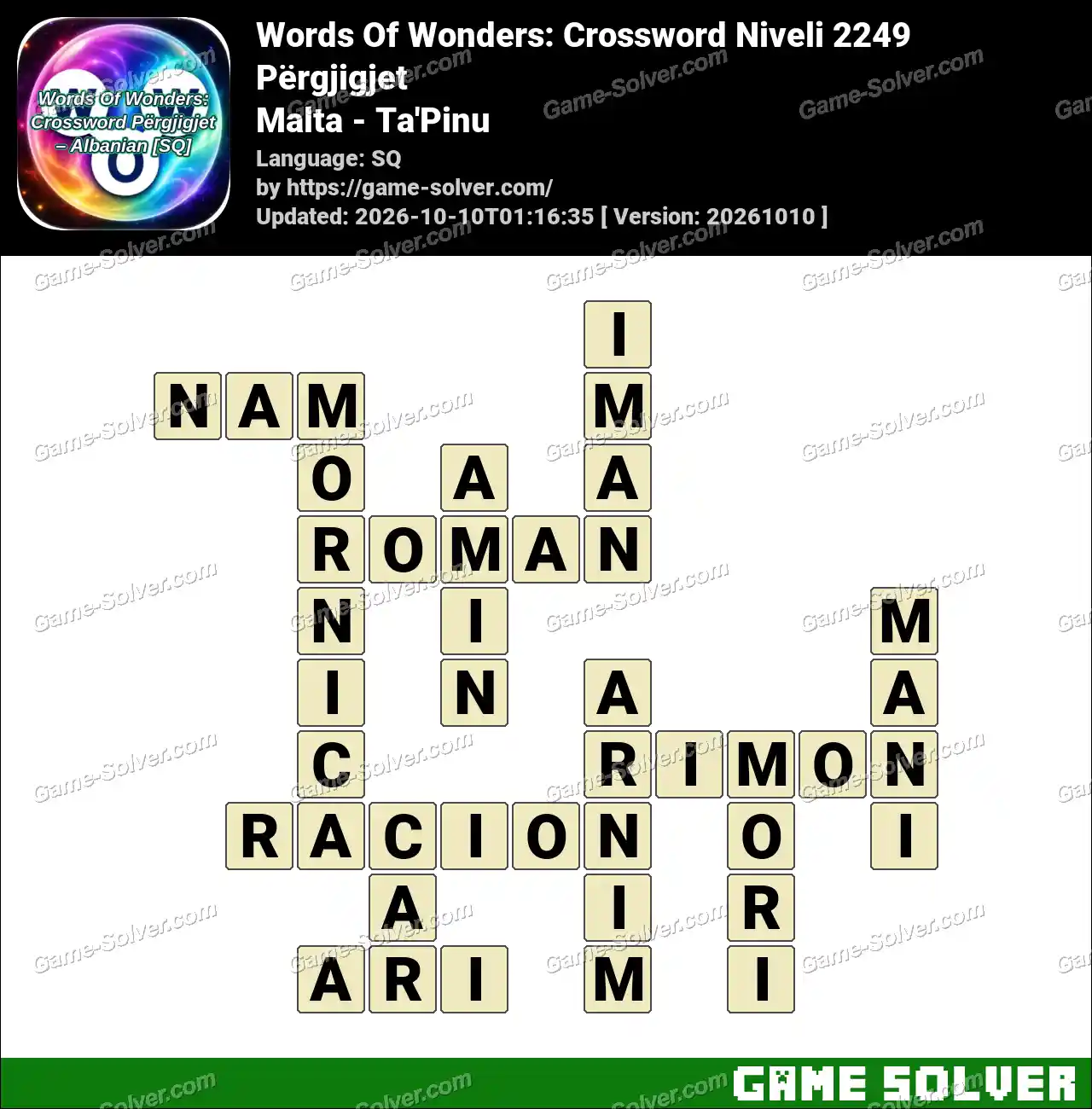 Words Of Wonders: Crossword Niveli 2249 Përgjigjet – Malta – Ta’Pinu